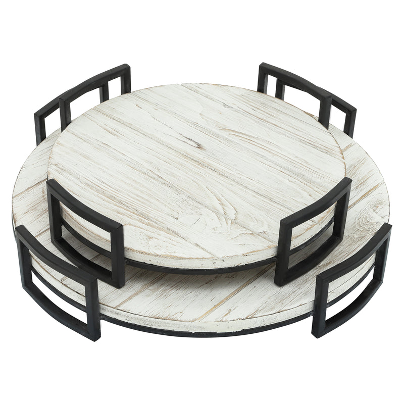 S/2 ROUND WOOD TRAYS, GRAY