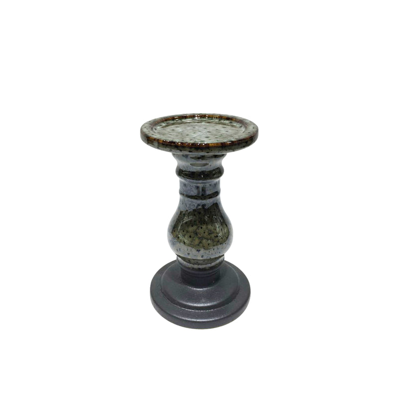 CERAMIC 8 CANDLE HOLDER, GRAY/BLACK