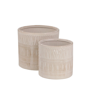 S/2 Ceramic 5/7 Planters, White