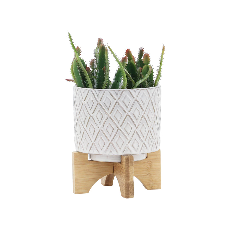 CERAMIC 5 FLOWER POT W/ WOODEN STAND