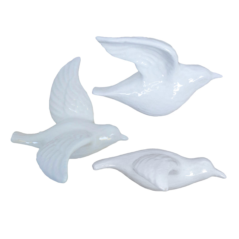 S/3 CERAMIC FLYING BIRDS, WHITE