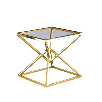 GLASS TOP SIDE TABLE 21.75, GOLD