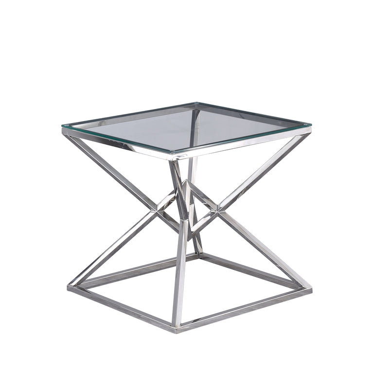 GLASS TOP SIDE TABLE 21.75, SILVER