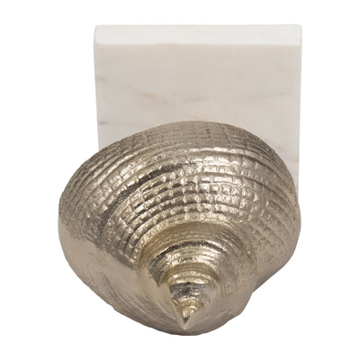 Metal, 7 Banded Shell On Marble Base, Champagne