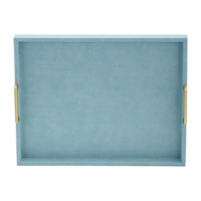 S/2 16/18L FAUX SNAKESKIN TRAYS, AQUA