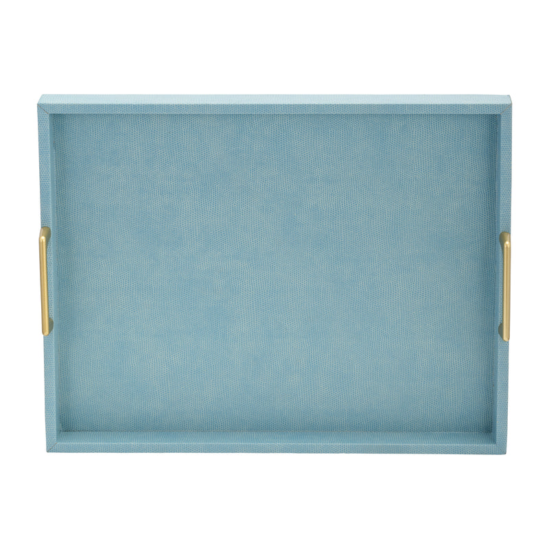 S/2 16/18L FAUX SNAKESKIN TRAYS, AQUA