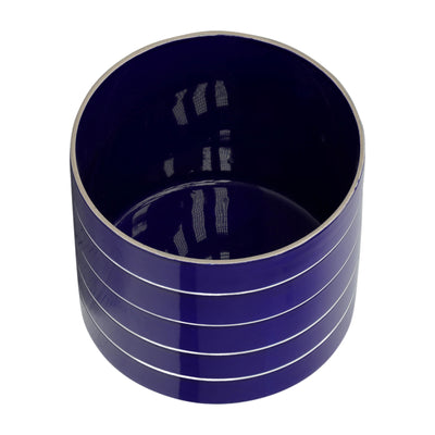 10 STRIPED PLANTER W/ WOOD STAND, NAVY