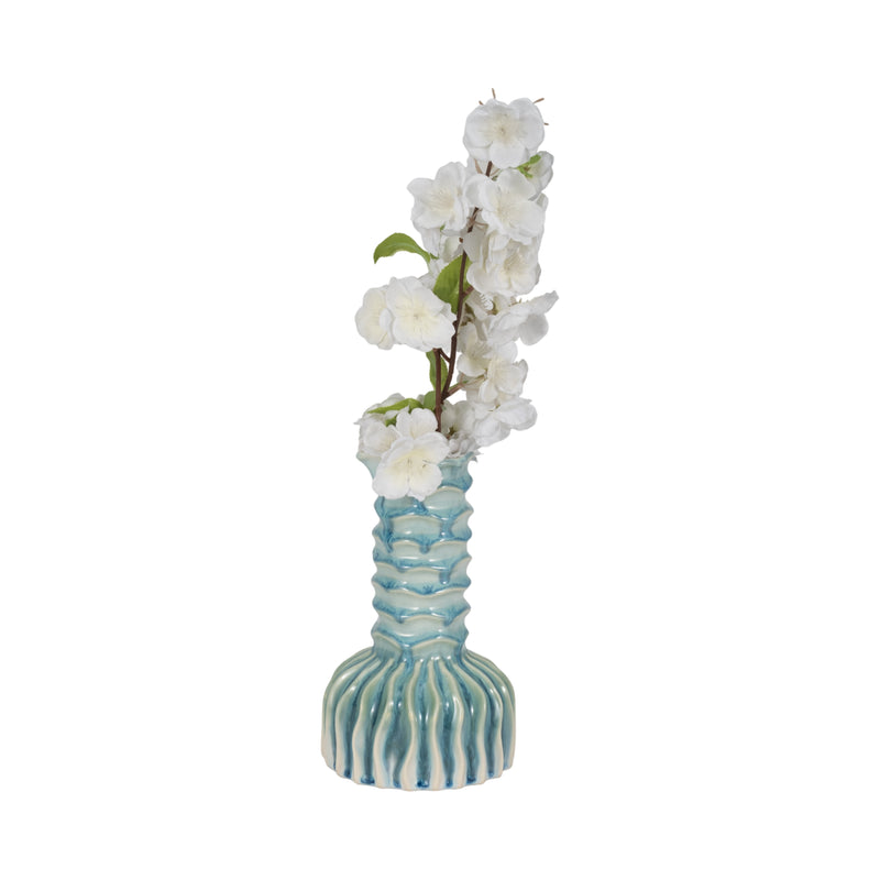 9 Coastal Ribbed Bud Vase Reactive Finish, Blue