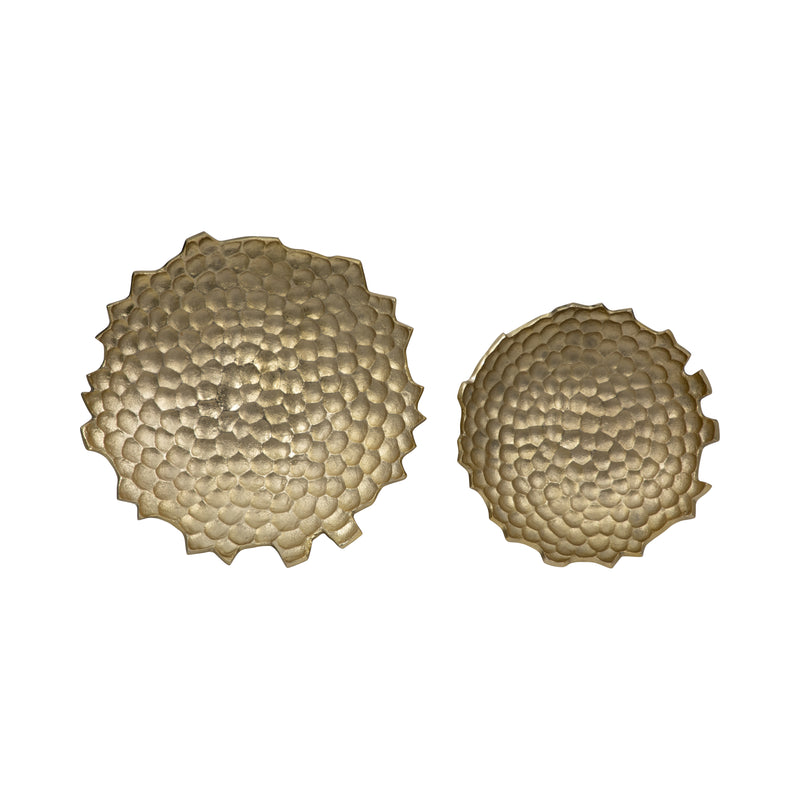 Metal, S/2 12/16 Honeycomb Bowls, Gold