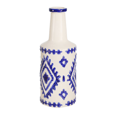 CERAMIC BOTTLE VASE, 13 WHITE/BLUE