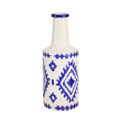 CERAMIC BOTTLE VASE, 13 WHITE/BLUE