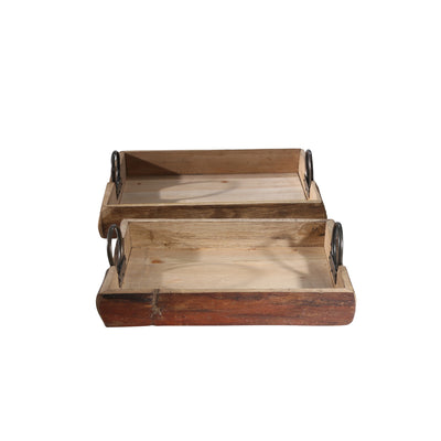 S/2 WOOD TRAYS 19X13X5, BROWN