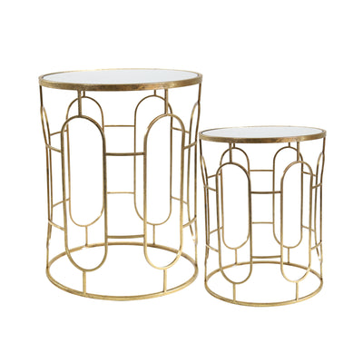 S/2 MIRRORED ROUND ACCENT TABLES 24/20 GOLD