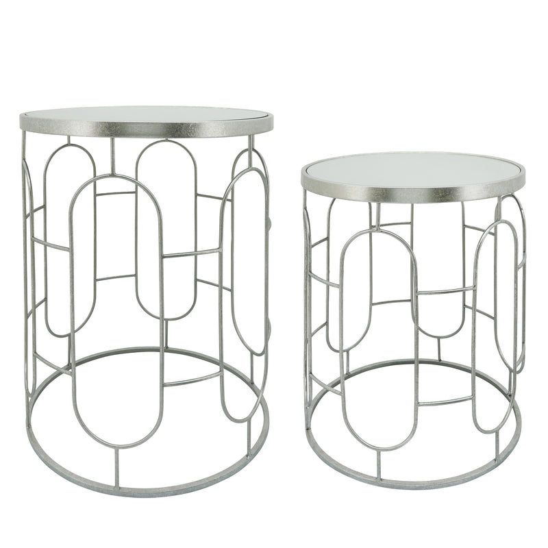 S/2 MIRRORED ROUND ACCENT TABLES 24/20 SILVER