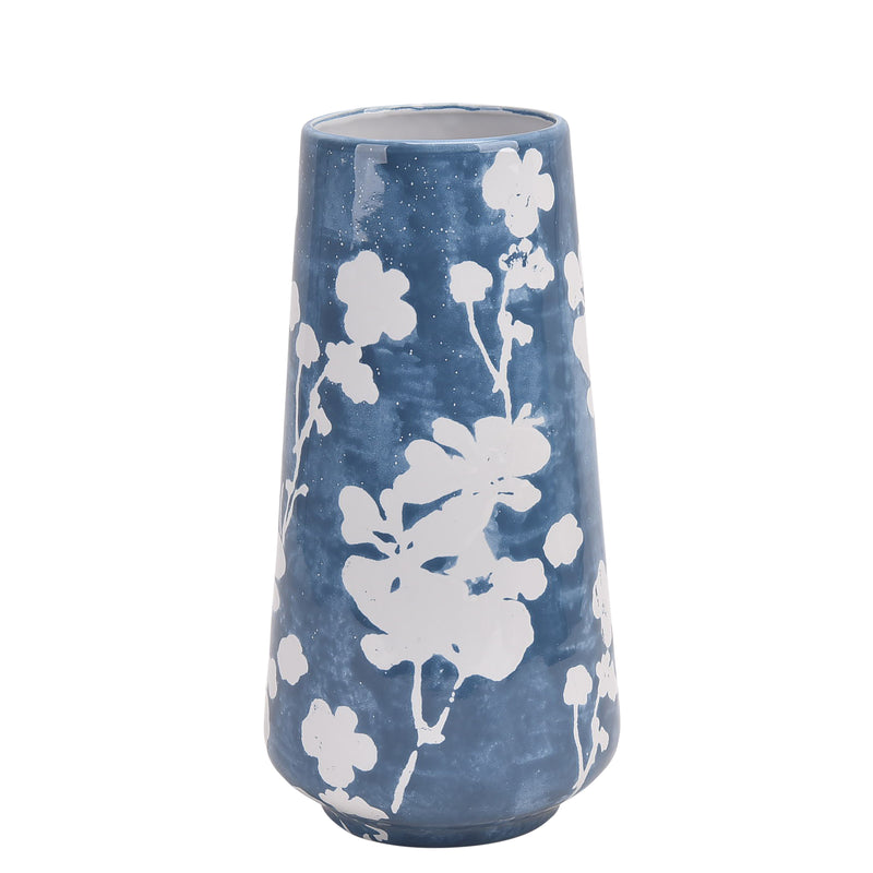 Cer 13 Floral Vase, Sky Blue/White