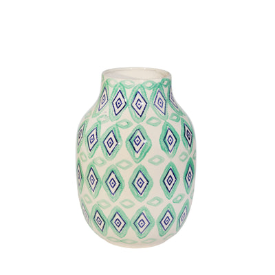 CERAMIC 11 VASE, GREEN/WHITE