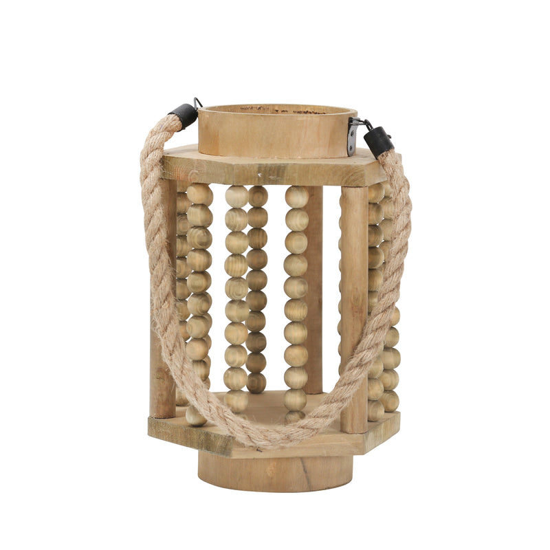 WOOD 11 LANTERN WITH ROPE HANDLE, BROWN