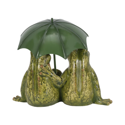 9 Sitting Frogs With Umbrella, Green