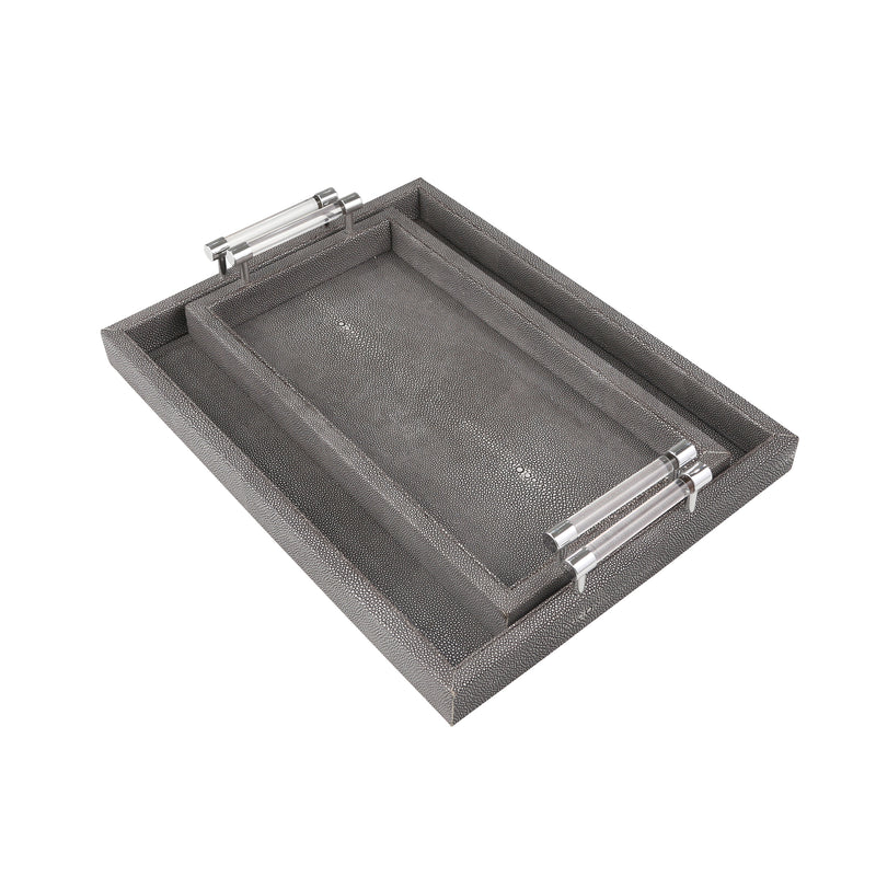 S/2 WOOD STINGRAY TRAYS, GRAY