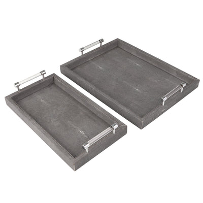 S/2 WOOD STINGRAY TRAYS, GRAY