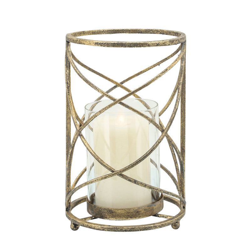 METAL 10.25 HURRICANE CANDLE HOLDER, GOLD