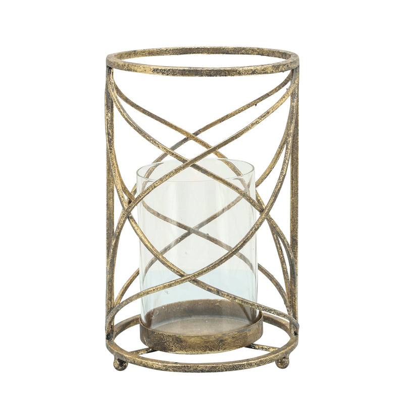 METAL 10.25 HURRICANE CANDLE HOLDER, GOLD