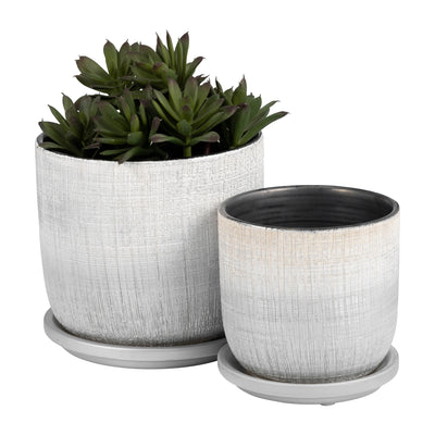 S/2 5/6 TEXTURED PLANTER WITH SAUCER, SILVER