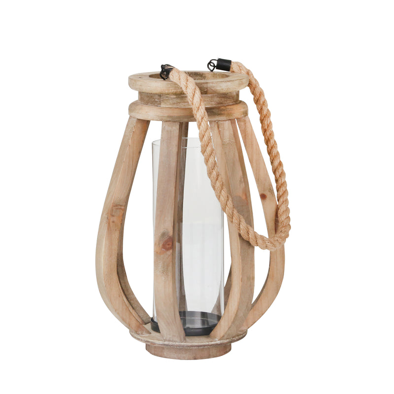 Wood 16 Lantern W/Glass, Brown