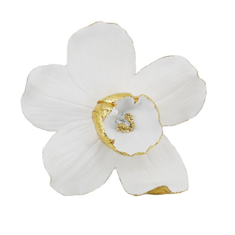 RESIN 9 ORCHID WALL HANGER, WHITE/GOLD