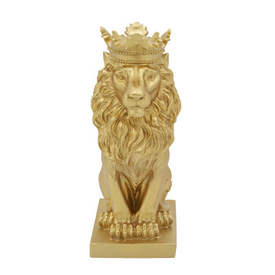 POLYRESIN 14 LION FIGURINE W/CROWN, GOLD