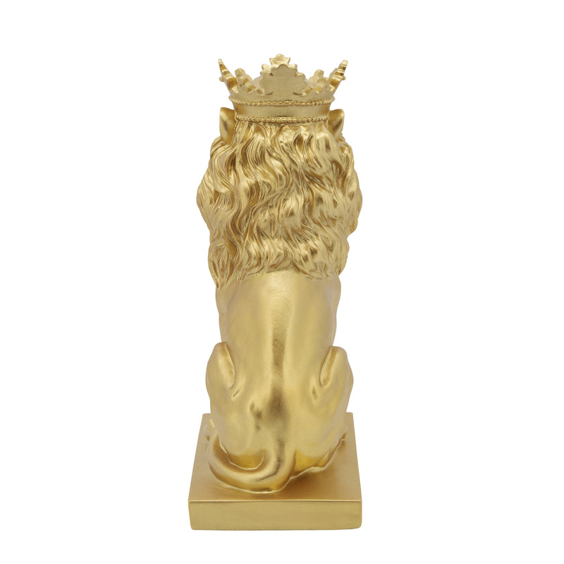 POLYRESIN 14 LION FIGURINE W/CROWN, GOLD