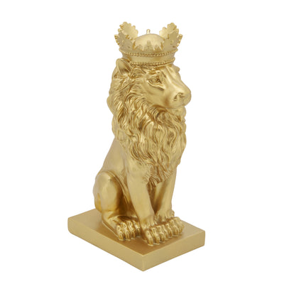 POLYRESIN 14 LION FIGURINE W/CROWN, GOLD