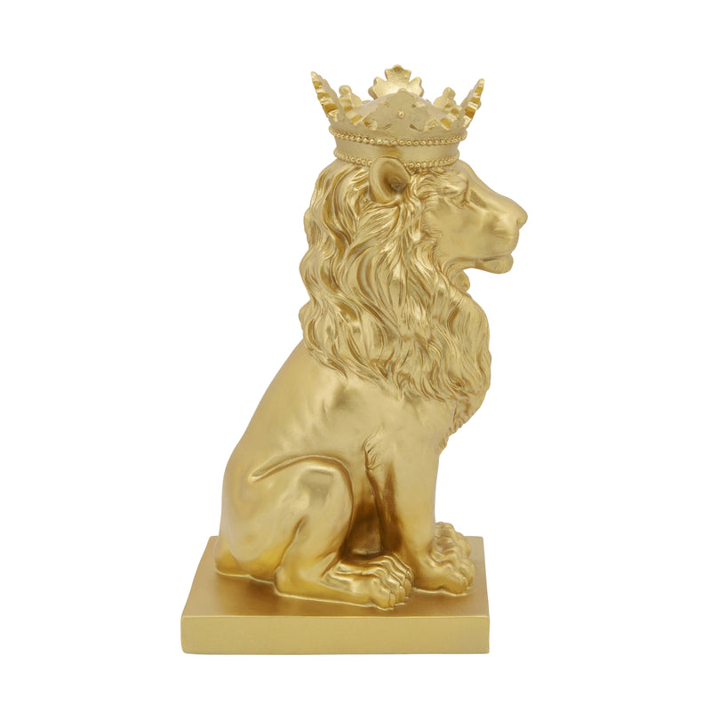 POLYRESIN 14 LION FIGURINE W/CROWN, GOLD