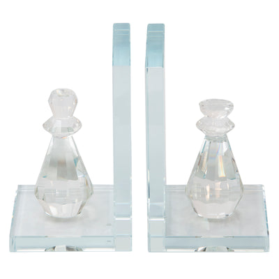 S/2 CRYSTAL CHESS PIECE BOOKENDS, CLEAR