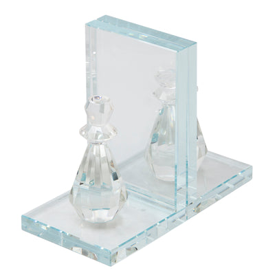 S/2 CRYSTAL CHESS PIECE BOOKENDS, CLEAR