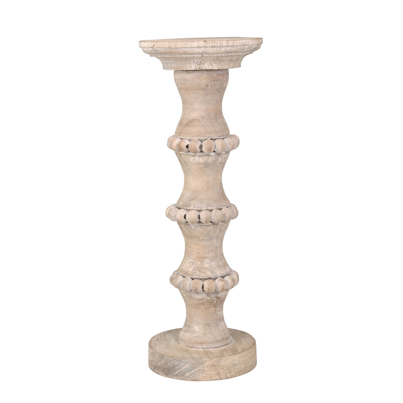 WOODEN 15 BANDED BEAD CANDLEHOLDER, DISTRESSED IV