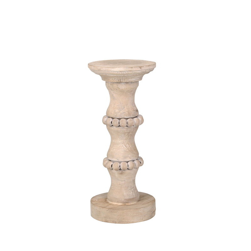 WOODEN 11 BANDED BEAD CANDLE HOLDER