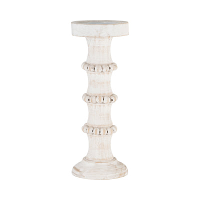 WOOD, 13 ANTIQUE STYLE CANDLE HOLDER, WHITE