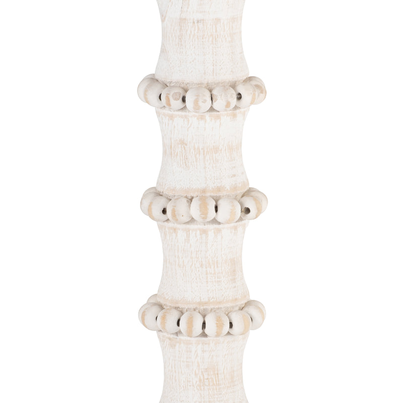 WOOD, 13 ANTIQUE STYLE CANDLE HOLDER, WHITE