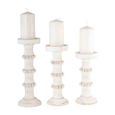 WOOD, 13 ANTIQUE STYLE CANDLE HOLDER, WHITE