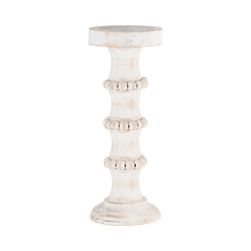 WOOD, 13 ANTIQUE STYLE CANDLE HOLDER, WHITE