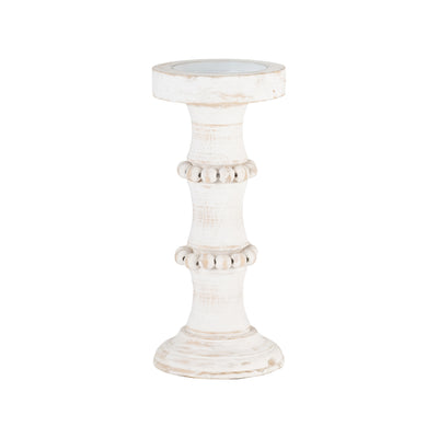 WOOD, 11 ANTIQUE STYLE CANDLE HOLDER, WHITE