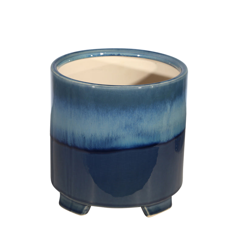 S/2 CERAMIC 6/8 FOOTED PLANTER, REACTIVE BLUE