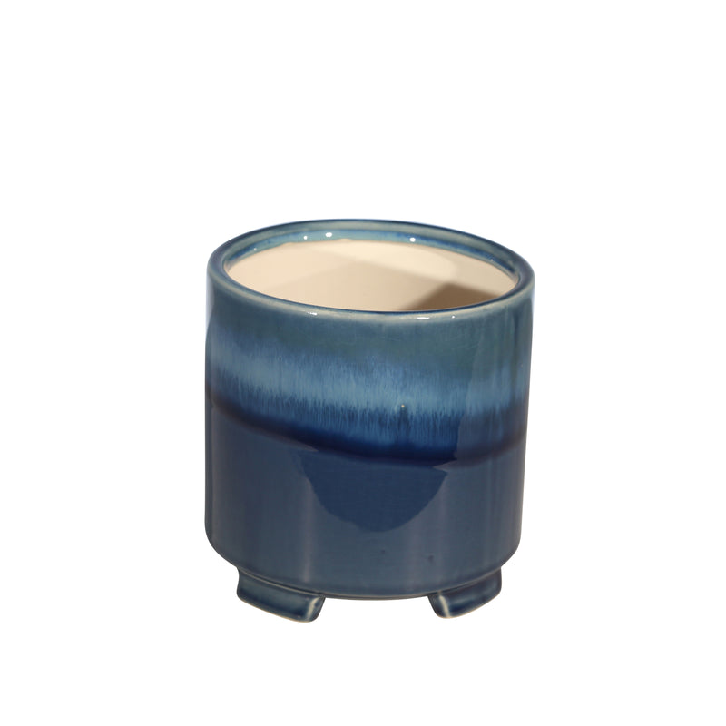 S/2 CERAMIC 6/8 FOOTED PLANTER, REACTIVE BLUE