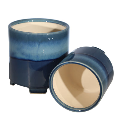 S/2 CERAMIC 6/8 FOOTED PLANTER, REACTIVE BLUE