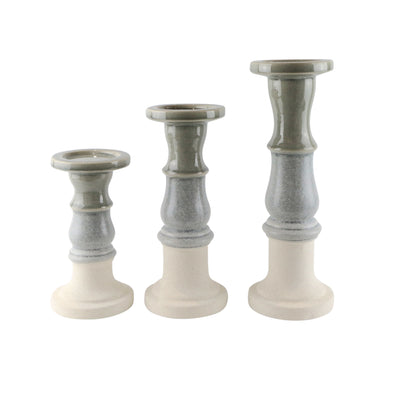 CERAMIC 16 CANDLE HOLDER, GRAY FADE MATT