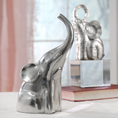 ALUMINUM SITTING ELEPHANT, 10, SILVER