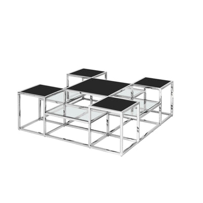 STAINLESS STEEL COCKTAIL TABLE, SILVER/BLACK GLASS