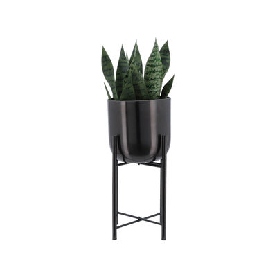 S/3 METAL PLANTERS ON STAND 40/30/20H, GUNMETAL