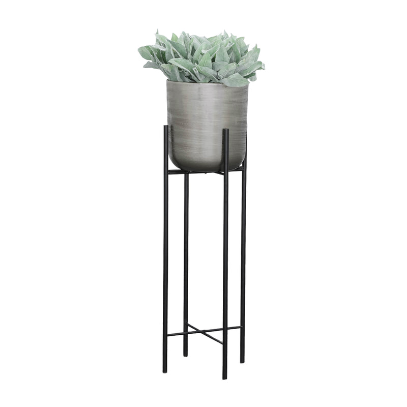 S/3 METAL PLANTERS ON STAND 40/30/20H, SILVER